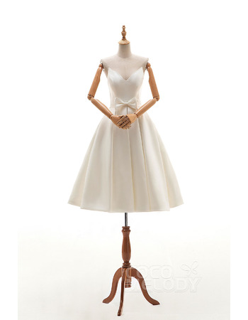 Affordable Timeless Sweetheart Knee Length Satin Wedding Dress with Bows