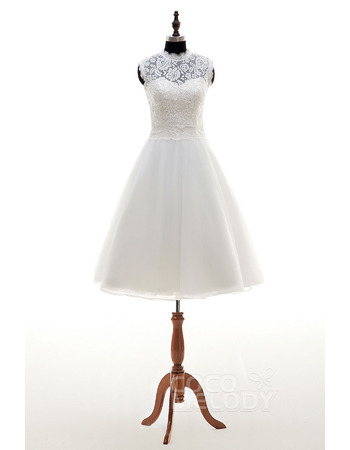 Elegant A-Line Sleeveless Knee Length Lace Short Reception Wedding Dress