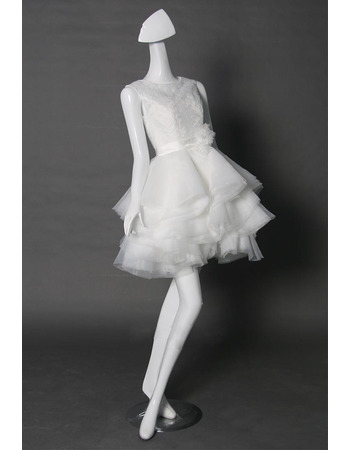 Inexpensive Charming A-Line Sleeveless Mini/ Short Organza Bridal Wedding Dress