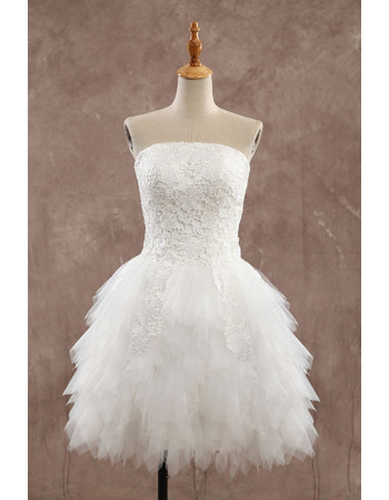 Affordable Informal Strapless Short Organza Ruffle Skirt Bridal Wedding Dress