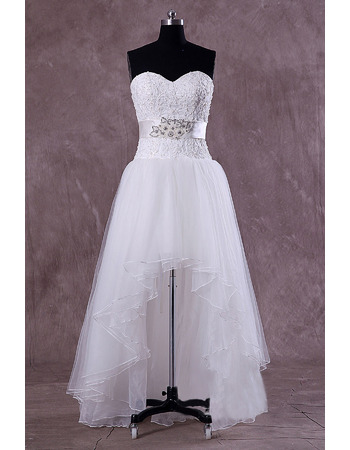 Affordable Chic Column Sweetheart High-Low Organza Bridal Wedding Dress