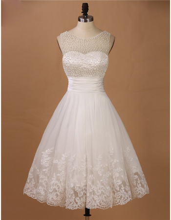 Affordable Charming A-Line Sleeveless Knee Length Organza Beading Wedding Dress