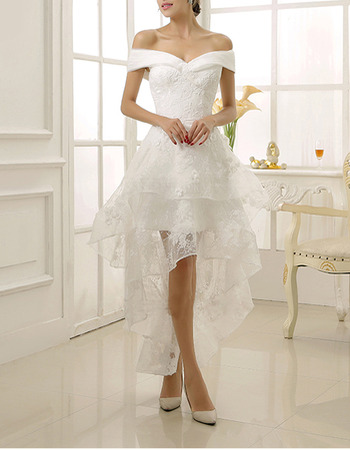 Best Charming Off-the-shoulder High-Low Lace Short Wedding Dress