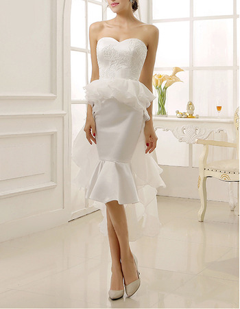 Custom Chic Mermaid Sweetheart Knee Length Satin Organza Wedding Dress