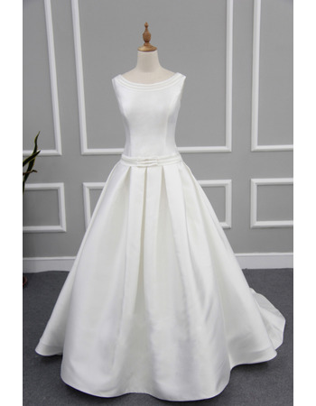 Affordable Modern Ball Gown Sleeveless Chapel Train Satin Wedding Dress