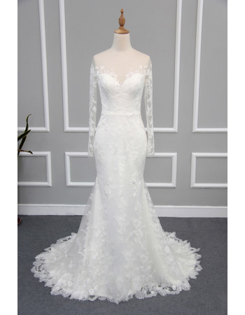 Inexpensive Sexy Sheath Sweetheart Lace Satin Wedding Dress with Long Sleeves
