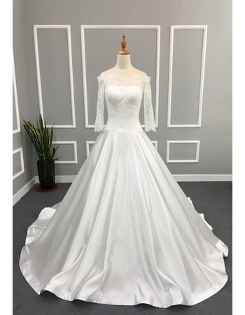 Vintage Classic A-Line Off-the-shoulder Wedding Dress with 3/4 Long Sleeves