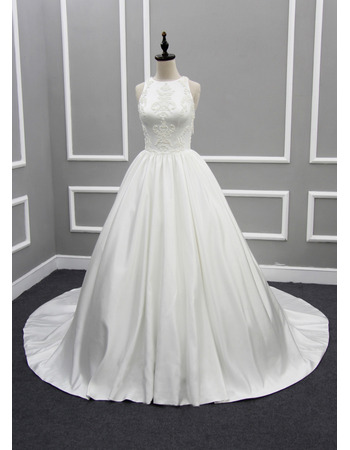 Discount Beautiful Ball Gown Chapel Train Satin Wedding Dress with Tassels