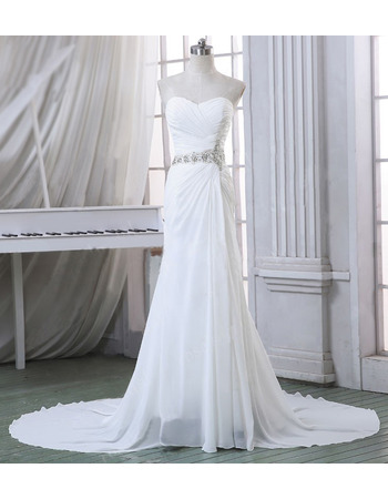 Inexpensive Elegant Sheath Sweetheart Court Train Chiffon Wedding Dress