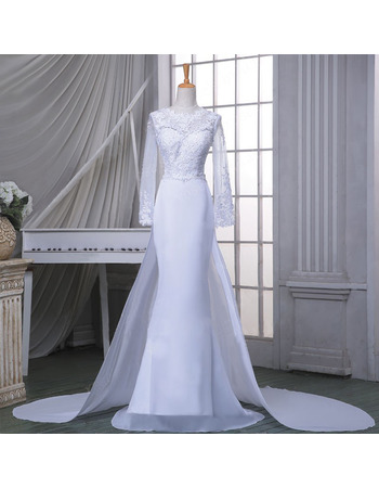 Elegant Sheath Chapel Train Wedding Dress with Long Sleeves