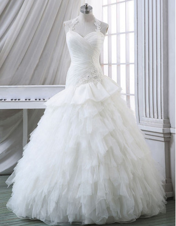 Discount Luxury Sheath Halter Sweetheart Tulle Bubble Skirt Bridal Wedding Dress