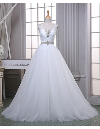 Simple Classic A-Line Sweetheart Sleeveless Sweep Train Organza Wedding Dress