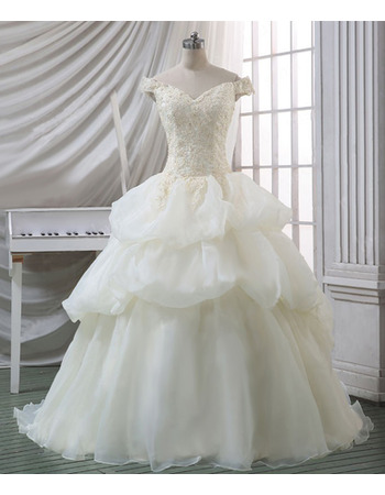 Affordable Gorgeous Ball Gown Off-the-shoulder Court Train Organza Wedding Dress