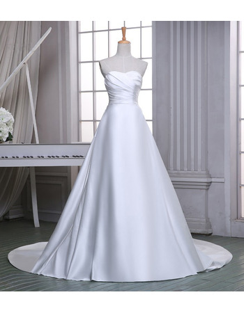 Classic A-Line Sweetheart Sleeveless Chapel Train Satin Wedding Dress