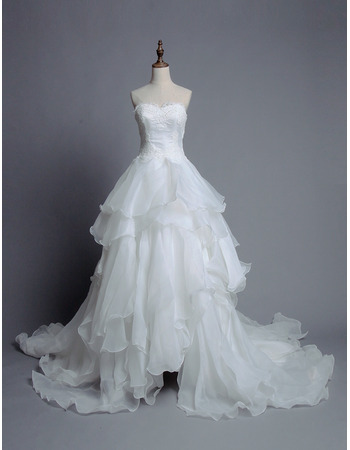 Trendy Luxury Sweetheart Sweep Train Organza Layered Skirt Wedding Dress