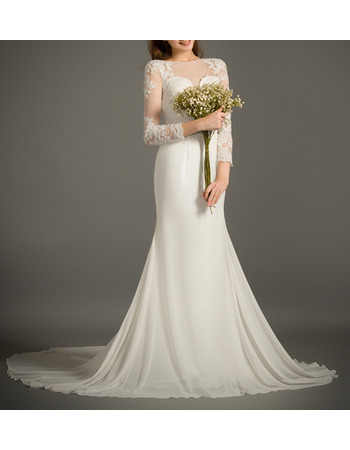 Casual Timeless Sweetheart Chiffon Tulle Wedding Dress with Long Sleeves