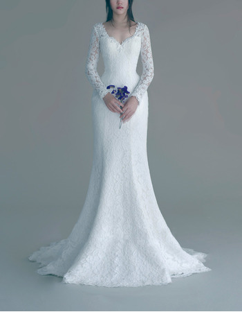 Elegant Trumpet Sweep Train Lace Wedding Dress with Long Lace Sleeves