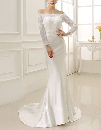 column wedding dress with sleeves