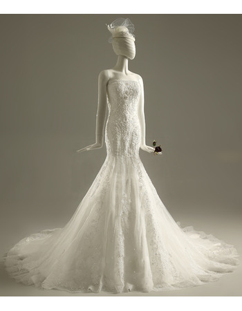 Gorgeous Trumpet Strapless Sleeveless Organza Beading Bridal Wedding Dress