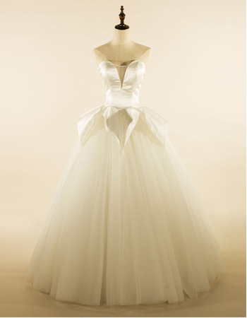 Modern Ball Gown Floor Length Satin Tulle Lace-Up Wedding Dress