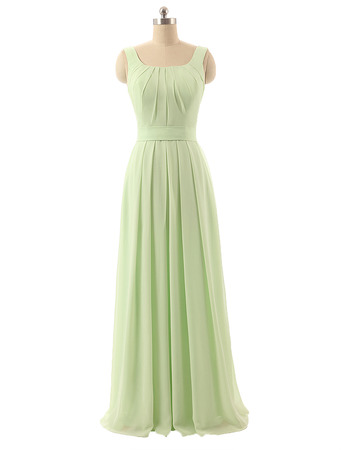 Elegant Square Long Chiffon Bridesmaid Dress with Straps