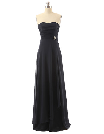 Affordable Strapless Floor Length Chiffon Black Bridesmaid Dress Under 100