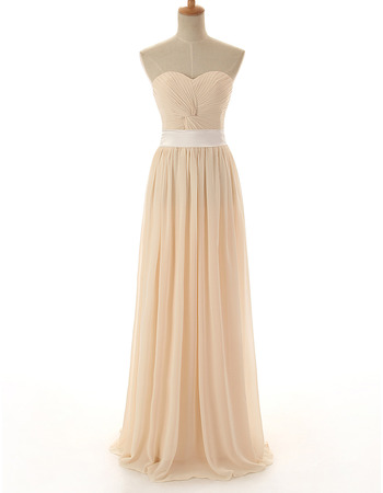 Inexpensive Modest Sweetheart Floor Length Chiffon Bridesmaid Dress with Belt Under 100