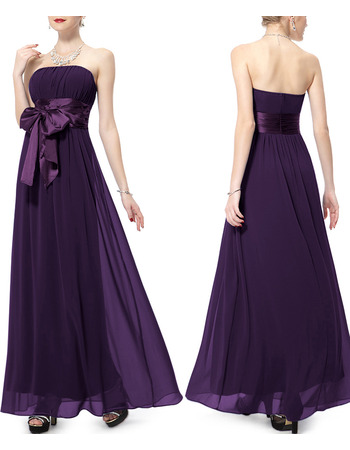 Simple Strapless Long Beach Purple Chiffon Bridesmaid Dress with Sashes