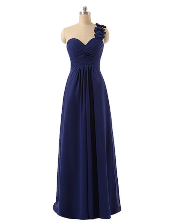 Modest Spring One Shoulder Long Chiffon Bridesmaid Dress