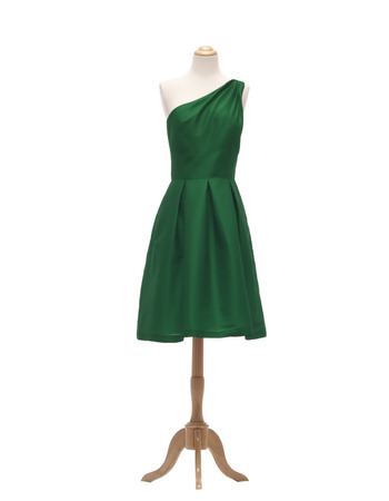 Simple Style One Shoulder Short Green Taffeta Bridesmaid Dress