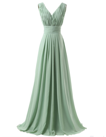 Inexpensive V-Neck Long Chiffon Bridesmaid/ Wedding Party Dress