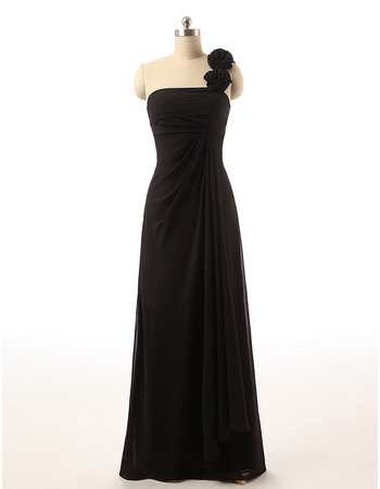 Designer One Shoulder Long Chiffon Black Bridesmaid Dress