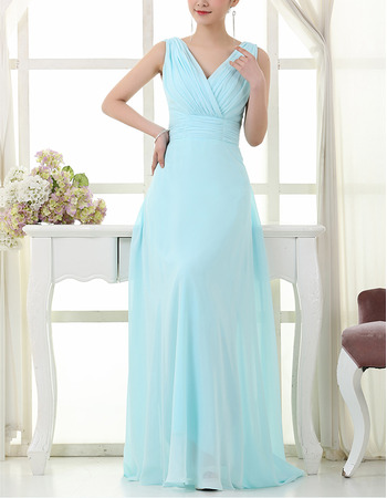 Elegant V-Neck Floor Length Chiffon Bridesmaid/ Wedding Party Dress