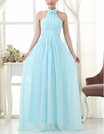 Romantic Halter Floor Length Chiffon Bridesmaid/ Wedding Party Dress
