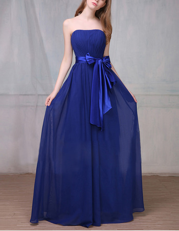 Best Strapless Floor Length Chiffon Bridesmaid Dress with Sashes