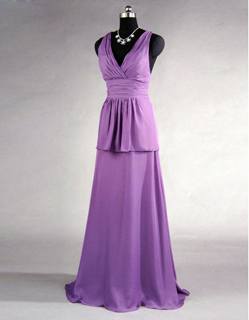 Affordable V-Neck Sleeveless Floor Length Chiffon Bridesmaid Dress