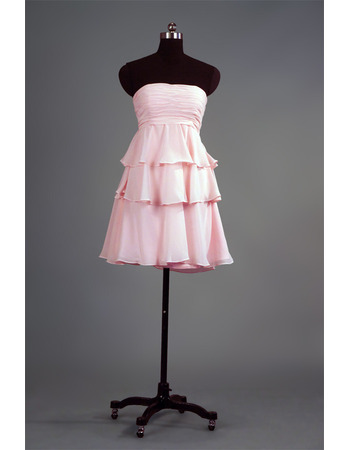 Cheap Strapless Short Chiffon Layered Skirt Bridesmaid Dress