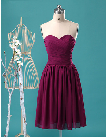 Simple Sweetheart Knee Length Chiffon Bridesmaid/ Homecoming Dress