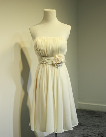 Simple Strapless Knee Length Chiffon Bridesmaid/ Homecoming Dress