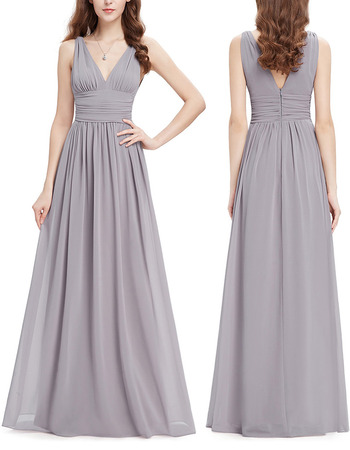 Modest V-Neck Long Chiffon Bridesmaid/ Wedding Party Dress