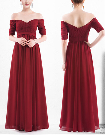 Sexy Off-the-shoulder Long Chiffon Bridesmaid Dress with Half Sleeves