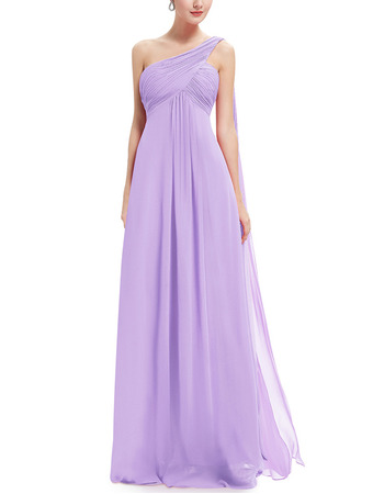 Simple One Shoulder Full Length Chiffon Bridesmaid Dress Under 100