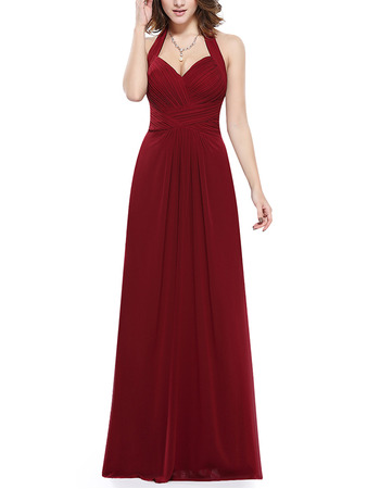 Cheap Simple Halter Sweetheart Long Chiffon Bridesmaid Dress