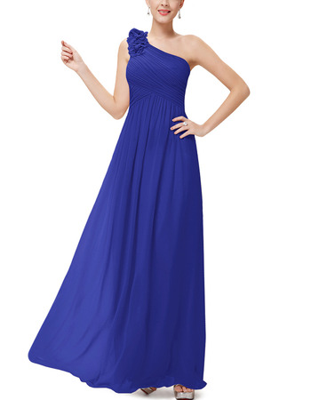 Inexpensive One Shoulder Full Length Chiffon Bridesmaid Dress