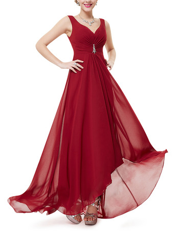 Romantic Sweetheart High-Low Chiffon Summer Bridal Bridesmaid Dress with Straps