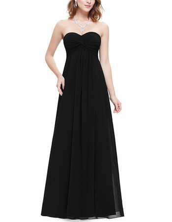 Simple Sweetheart Long Chiffon Black Bridal Bridesmaid Dress