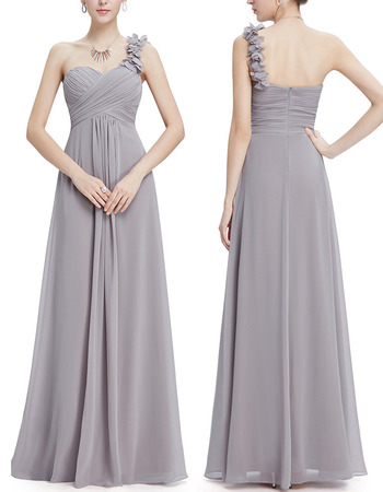 Affordable Elegant One Shoulder Long Chiffon Bridesmaid Dress