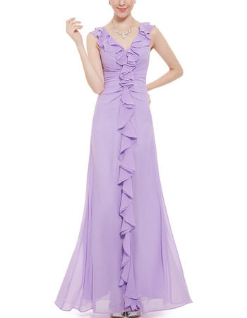 Amazing V-Neck Sleeveless Long Chiffon Ruffle Bridesmaid Dress