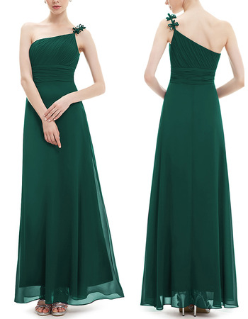 Elegant One Shoulder Spaghetti Straps Long Chiffon Bridesmaid Dress