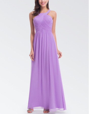 Inexpensive Halter Sleeveless Floor Length Chiffon Bridesmaid Dress